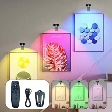 3 piezas de luces inalámbricas con control remoto para gabinetes con lentes redondas, RGB 16 colores con mando a distancia, capacidad de batería de 2000mAh, regulable, con contacto magnético y soporte de arte de hierro