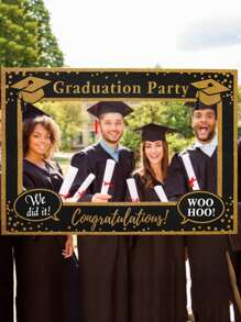 Creative Graduation Black & Gold Paper Photo Frame, Graduation Photo Stand, DIY Selfie Frame, Graduation Party Decorations, Party Gifts