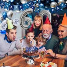 60th Birthday Decorations Men, Navy Blue Silver 60th Birthday Balloons Party Decorations With Happy 60th Birthday Banner,Confetti Number 60 Foil Balloons ​For Men Women 60th Birthday Party Decorations - Multicolor - View 4