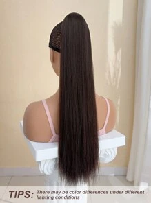 24-Inch Long Straight Brown Synthetic Hair Ponytail Extension, Made Of Heat-Resistant Fiber, Suitable For Girls And Women For Everyday Wear - Mocha Brown - View 12