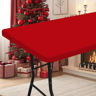Christmas Decorative Tablecloth, Elastic Fit Tablecloth For 6ft Rectangular Tables, Stretchable And Washable Patio Tablecloth, Suitable For Outdoor, Camping, Banquet And Party