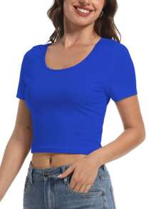 OUTBALL Women's Casual Fashion Short Sleeve Round Neck Fit Athletic Basic Straw Top Teen T Shirt