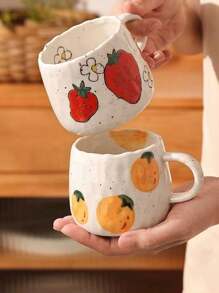 1 pieza Taza de café de cerámica rústica pintada a mano en naranja, apta para el hogar, la oficina, regalo de vacaciones y regreso a la escuela - patrón naranja - Ver 8