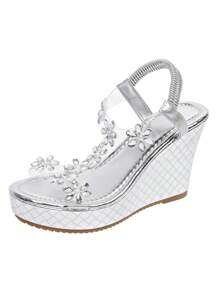2024 Summer New Women Platform Wedge Sandals, Waterproof Thick Bottom Roman Style Open Toe Shoes - Silver - View 9