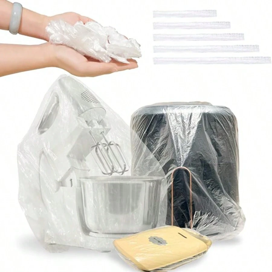 50 Disposable Dust Covers, Transparent Kitchen Appliance Covers, Plastic Bands Elastic Oil And Dust Resistant Suitable For Rice Cookers, Fans, Air Fryers, Coffee Machines (5 Sizes)