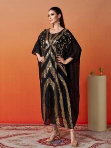 Missord Women's Elegant & Loose Arabic Style Dress - Black - View 5