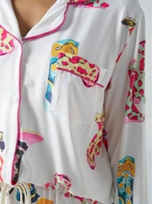 Pijama/ropa de estar cómoda y de moda casual con estampado gráfico para mujer - Blanco - Ver 10