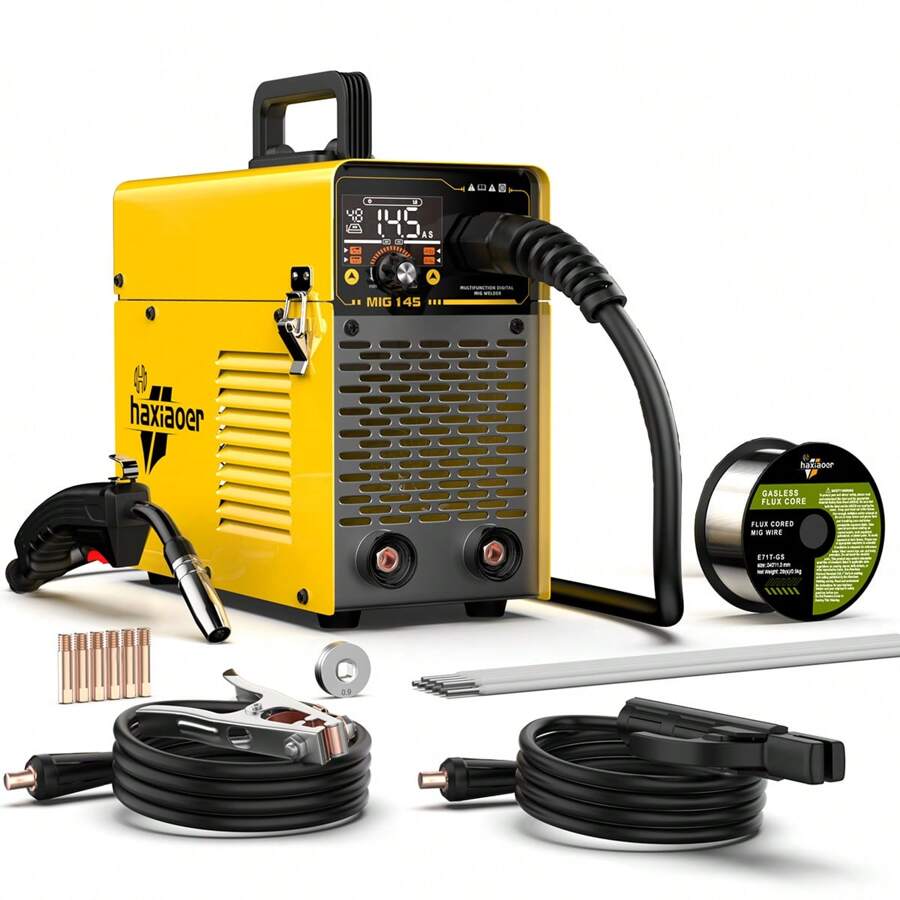 Haxiaoer 145A MIG Welder, 110V Flux Core MIG Welder, 2-In-1 MIG/Lift TIG/Stick, IGBT Inverter With Digital Display, Portable For Gasless Welding - US A Type Plug(110-127V) - View 1