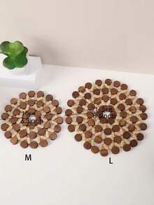 1 Piece Simple Atmosphere Bamboo Heat Insulating Floor Mat Bowl Mat Coaster Kettle Mat Pot Mat Placemat Dinner Plate Mat Skeletonized Round Pot Mat, Bohemian Bamboo Heat Insulating Mat For Table, Desk - Multicolor - View 5