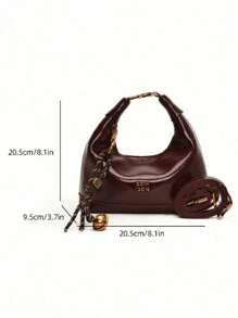 Túi xách nữ Tote da rắn giả dệt màu trơn bằng da PU tối giản, phong cách đa năng - Đỏ - Xem 6