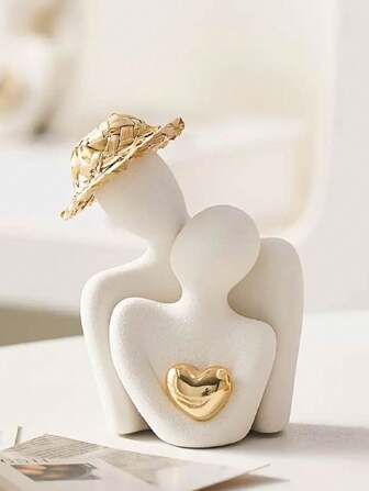 1 件心形镀金抽象艺术小雕像，情侣拥抱装饰，适合家居装饰、卧室装饰、办公室和学生，最佳礼物、春季、圣诞装饰、储物、婚礼装饰、家居装饰、珠宝收纳、派对装饰