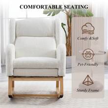 Large Rocking Chair, Teddy/Linen Upholstered Glider Chair With Footrest, Wide Rocker Arm Chair With Side Pocket, Glider Rocking Chair, Glider Accent Chair For Living Room - White Teddy - 查看 6