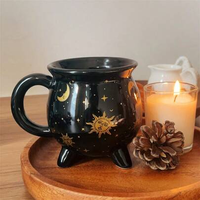 1pc 350ML Gothic Witch Cup, Novelty Mug, Cauldron Witch Candle Cup Back To School