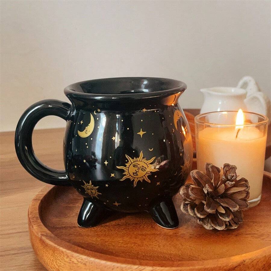 1 pieza Taza gótica de bruja de 350ML, taza novedosa, taza con vela de caldero de bruja, vuelta al colegio