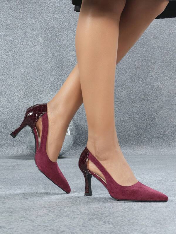 Pointed Toe Hollow Out Stiletto High Heel Sandals, Burgundy