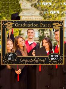 Creative Graduation Black & Gold Paper Photo Frame, Graduation Photo Stand, DIY Selfie Frame, Graduation Party Decorations, Party Gifts