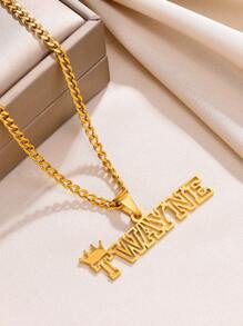 1pc Customized Crown Name Necklace For Women Men Fashion Punk Personalized Nameplate Cuban Chain Choker Hip Hop Custom Letter Pendant Collar, Stainless Steel Jewelry Accessories, Holiday Birthday Gifts - Multicolor - View 2