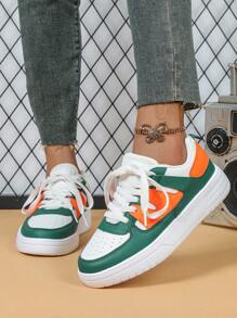 Fall/Winter White Green Orange Campus Fashionable Sneakers, Streetwear Style Walking Shoes, Leisure Campus Shoes - Multicolor - View 2