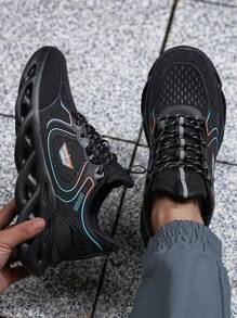 Giày thể thao ngoài trời thời trang dành cho nam, giày thể thao cổ thấp thông thường có lưới thoáng khí, đế rỗng chống trượt hai màu, thích hợp cho chạy bộ mùa xuân, màu đen - Nhiều màu - Xem 3