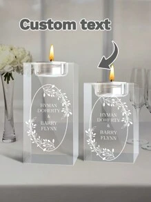 1 Custom-Designed Crystal Candlestick With Text Wedding Design - Personalized Carved Candlestick, A Unique Wedding Keepsake, Made Of High-Quality Crystal, A Romantic Decorative Piece Suitable For Newlyweds. - Multicolor - View 3