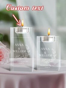 1 Custom-Designed Crystal Candlestick With Text Wedding Design - Personalized Carved Candlestick, A Unique Wedding Keepsake, Made Of High-Quality Crystal, A Romantic Decorative Piece Suitable For Newlyweds. - Multicolor - View 4