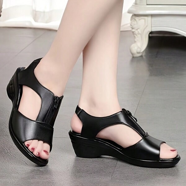 2025 Summer New Open Toe Wedge Heel Soft Bottom Middle-Aged Sandals For Mom, Fashion Versatile Middle-Aged Women's Shoes