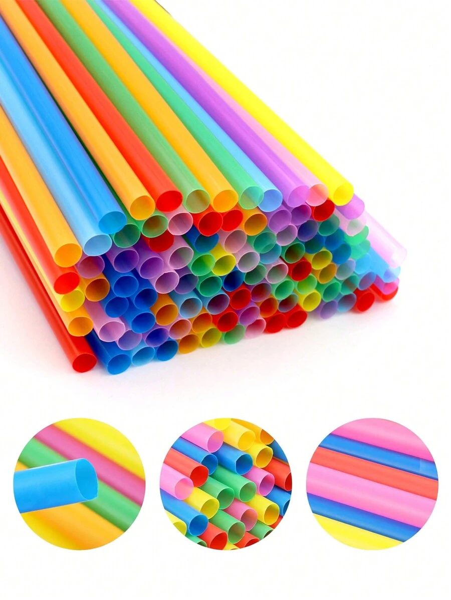 50pcs/100pcs Colorful Plastic Straws, Multi-Color Drinking Straws, Long Coffee Straws, Cocktail Party Straws, Water Bottle Straws, Beverage Mixing Straws, Suitable For Home, Kitchen, Party, DIY - Multicolor - View 1