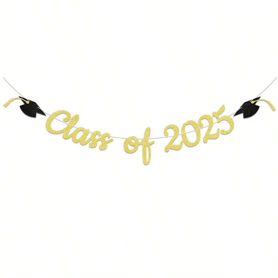 1 Set Graduation Season Flag Doctor Hat Banner Photo Props Background Banner Graduation Party Banner 2025 Banner Decor Glitter Paper Medal Decoration ﻿