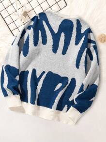 1 pieza Suéter de punto casual con remiendo vintage para adolescentes varones, adecuado para exteriores en otoño/invierno