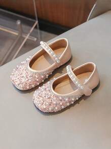 New Fashion Girls Shoes Princess Crystal Hook & Loop Flat Shoes, Toddler/Little Kid, Spring - Pink - View 1