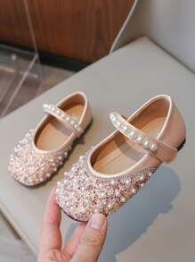 New Fashion Girls Shoes Princess Crystal Hook & Loop Flat Shoes, Toddler/Little Kid, Spring - Pink - View 2