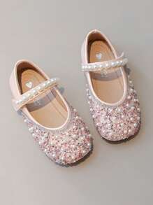 New Fashion Girls Shoes Princess Crystal Hook & Loop Flat Shoes, Toddler/Little Kid, Spring - Pink - View 3