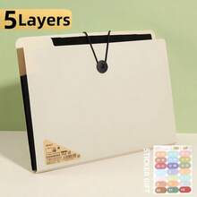 Carpeta de archivos A4, bolsa de almacenamiento de 5/8/13 capas, organizador de escritorio para pruebas, papelería escolar, suministros de oficina - blanco-5 capas - Ver 2