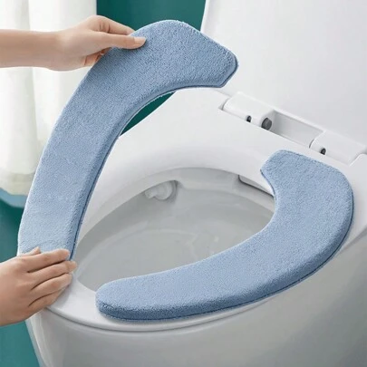 1pc Thick Plush Toilet Seat Cushion, Adhesive Bathroom Mat, Unisex Fitting, All Season Use