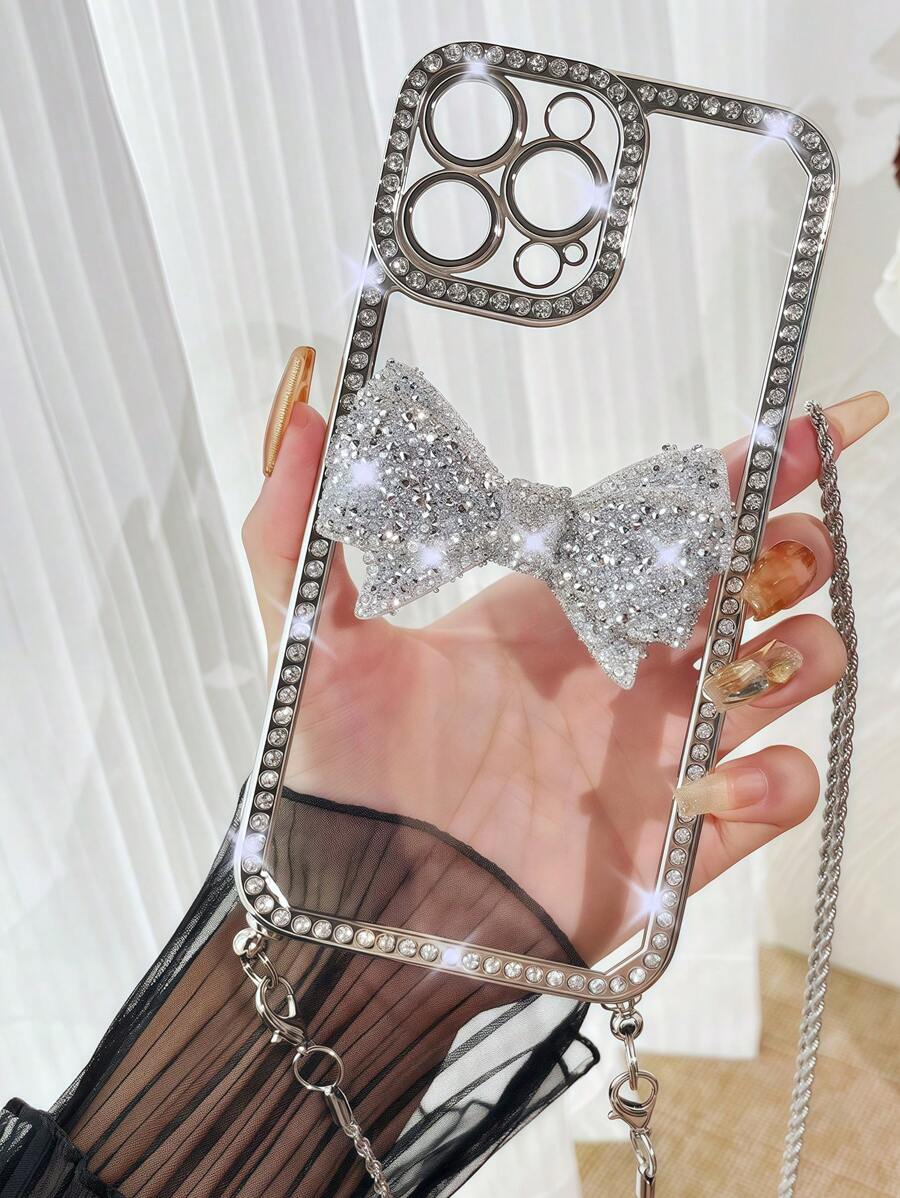 1 pieza Funda de teléfono de TPU con correa de muñeca, con láser grabado de mariposa plateada con cristales de rinoceronte, compatible con iPhone 7/8/SE2/7p/8p/X/XS/XR/XS Max/11/11 Pro/11 Pro Max/12/12 Pro/12 Pro Max/13/13 Pro/13 Pro Max/14/14 Pro/14 Pro Max/15/15 Pro/15 Plus/15 Pro Max, cubierta protectora resistente al agua, a los golpes y a los arañazos - Plateado - Ver 1