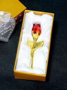 1Pc Crystal Red Rose Gift,Artificial Flower Rose With Silvery Leaves Flower,Unique Gift,For Women On Thanksgiving Day,Wedding,Anniversary,Valentine's Day, Centerpieces,Party/Rama Decor.