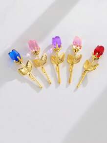 1Pc Crystal Red Rose Gift,Artificial Flower Rose With Silvery Leaves Flower,Unique Gift,For Women On Thanksgiving Day,Wedding,Anniversary,Valentine's Day, Centerpieces,Party/Rama Decor.