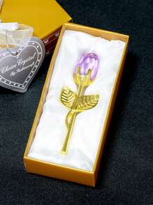 1Pc Crystal Red Rose Gift,Artificial Flower Rose With Silvery Leaves Flower,Unique Gift,For Women On Thanksgiving Day,Wedding,Anniversary,Valentine's Day, Centerpieces,Party/Rama Decor.