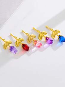 1Pc Crystal Red Rose Gift,Artificial Flower Rose With Silvery Leaves Flower,Unique Gift,For Women On Thanksgiving Day,Wedding,Anniversary,Valentine's Day, Centerpieces,Party/Rama Decor.