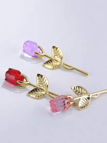 1Pc Crystal Red Rose Gift,Artificial Flower Rose With Silvery Leaves Flower,Unique Gift,For Women On Thanksgiving Day,Wedding,Anniversary,Valentine's Day, Centerpieces,Party/Rama Decor.