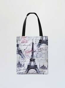 1 Stück Damen Schultertasche mit Paris Eiffel Turm Motiv, große Kapazität Polyester Shopper, lässige Umhängetasche für den täglichen Gebrauch, Supermarkt Einkaufen, tolles Geschenk, künstlerischer Stil Schultasche & Büchertasche für Frauen oder Studenten, perfekt für Bücher, Einkaufen, Rückkehr zur Schule und mehr