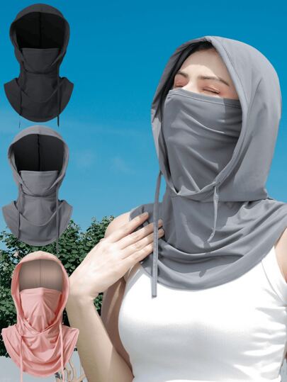 1pc Unisex Ice Silk Sun Shield Balaclava Hat - UV-Resistant Full Face Cover For Cycling - Breathable, Seamless & Adjustable Neck Gaiter Scarf With Drawstring, Outdoor Motorcycle Riding Bicycle Fishing Headgear Hat With Hanging Ears, Sunscreen Face Mask For Women, Cycling Hood For Men Ski Masks