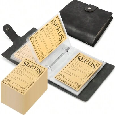 1 Set Garden Seed Storage Organizer Set, Faux Leather Seed Binder With 50pcs Self-Sealing Seed Envelopes, Waterproof & Mold-Resistant Seed Packet Organizer, With Holiday Themes For Thanksgiving, Valentine's, Mother'S & Father'S Day, Birthdays & Anniversaries Back To School