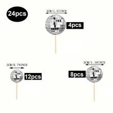 12pcs/24pcs Disco Ball Cake Toppers, Disco Ball Cake Decorations Reflective Mirror Ball Cake Decorations Suitable For 70s Disco Theme Party Decorations Birthday Holiday Party Decorations- 3 Different Sizes Of Disco Ball Cake Decorations