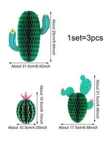 1 套（3 件）- 仙人掌蜂窝球纸吊坠，节日主题派对场景的装饰品 - 彩色 - 查看 6