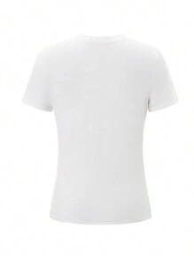 Women's Summer Slimming Tops Short Sleeve Round Neck Pattern Print  T-Shirt - White - View 5