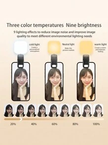 1PC 新款贝壳形补光灯 手机补光灯 迷你袖珍灯 小巧便携夹子 直播方灯 自拍设备 自拍专用USB充电 随时随地放进口袋 拿出来拍照 高光护眼 专属镜头照明 适合节日聚会 集体照 补光 送给朋友爱人 感恩节情人节 - 彩色 - 查看 7