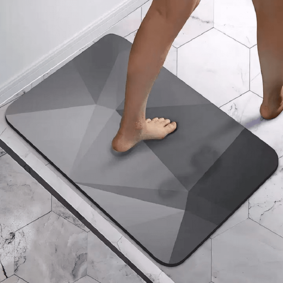 1 pieza Tapete de baño de diatomita suave de 0.01 pulgadas de grosor y 400g, tapete de baño de felpa de poliéster antideslizante, de secado rápido y absorbente, con respaldo de goma, para baño y entrada
