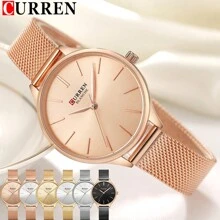 Relógio CURREN para Mulheres, Marca Top de Luxo, Moda Clássica, Relógio de Pulso para Moças, Pulseira de Malha de Aço Inoxidável, Simples, Original, À Prova D'água, Elegante, Presente Feminino 9024