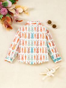 Camicia a maniche lunghe da ragazzo con stampa colorata pasquale e colletto, adatta per primavera/estate